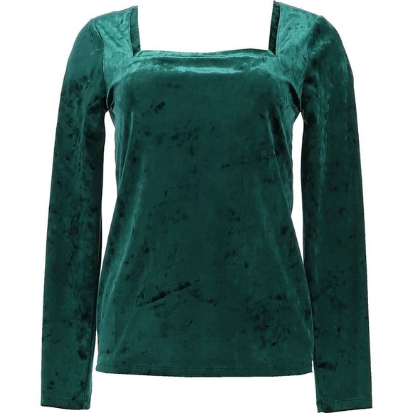 NWT SKINNYGIRL GIANA CRUSHED VELVET SQUARE NECK TOP BOTANICAL GARDEN GREEN MED. - Picture 1 of 13